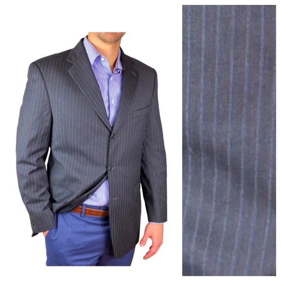 Daniel Cremieux Loro Piana 42R Suit Sport Jacket Blazer Coat Gray Pinstripe Wool - Picture 1 of 7